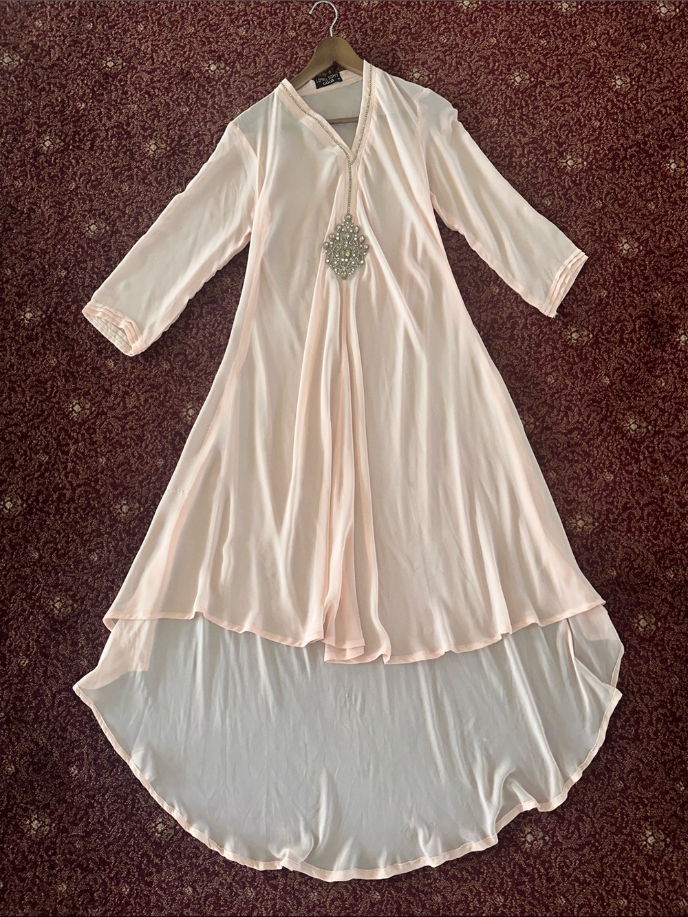 Limelight Gold Pale Pink High-Low Kaftan Kameez Dress- Pakistani Suit